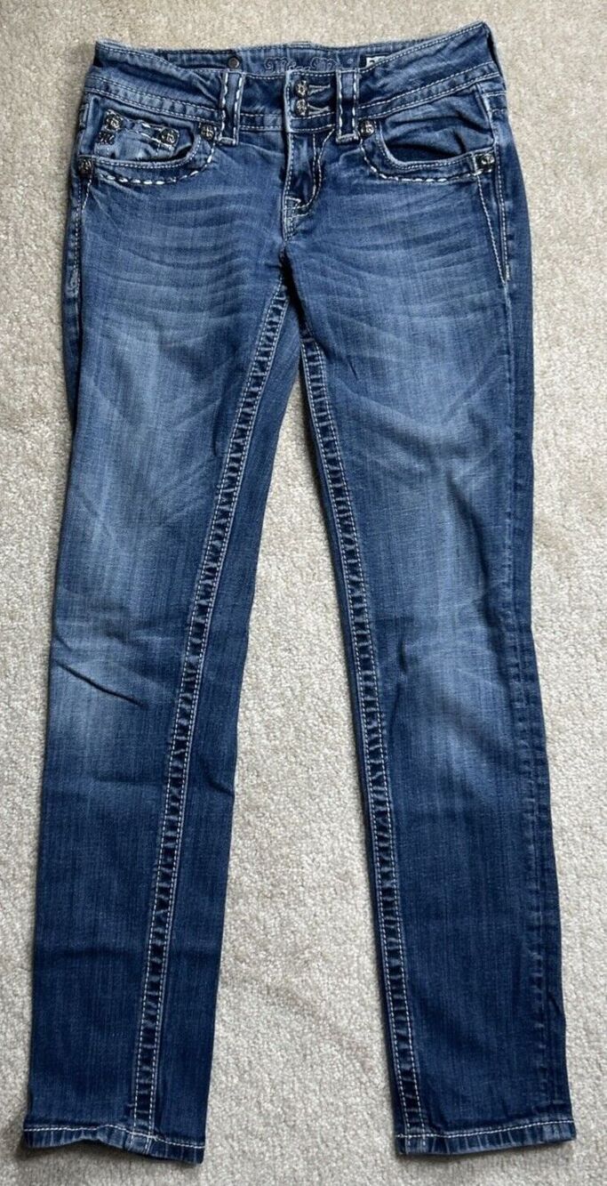 Miss Me Jeans Exclusively for Buckle Women's 26 Blue Skinny Faded Embroidered